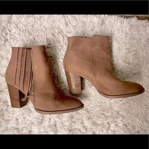 Suede Dark Pink / Light Brown Heeled Boots / Booties